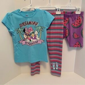 Disney Junior Girls Minnie Mouse & Daisy Duck 3 Piece Top/ Bottoms Set Size 4T